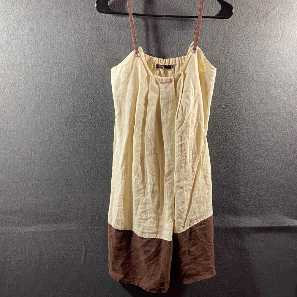 women 100% Linen dress Colorblock tan Brown minimalist coastal capsule neutral